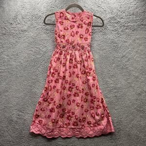 Vintage Cornelloki Girls 7/8 Pink Floral Dress‎ Bow in Back Lace Trim Adorable